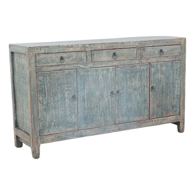 Vintage Chinese Painted Pine Cabinet For Sale