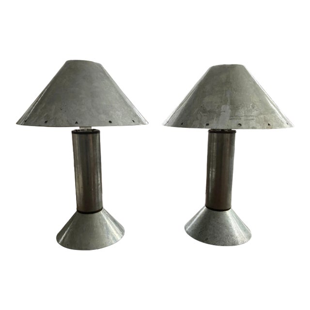 Mid-Century Ron Rezek Metal Lamps Pr. For Sale
