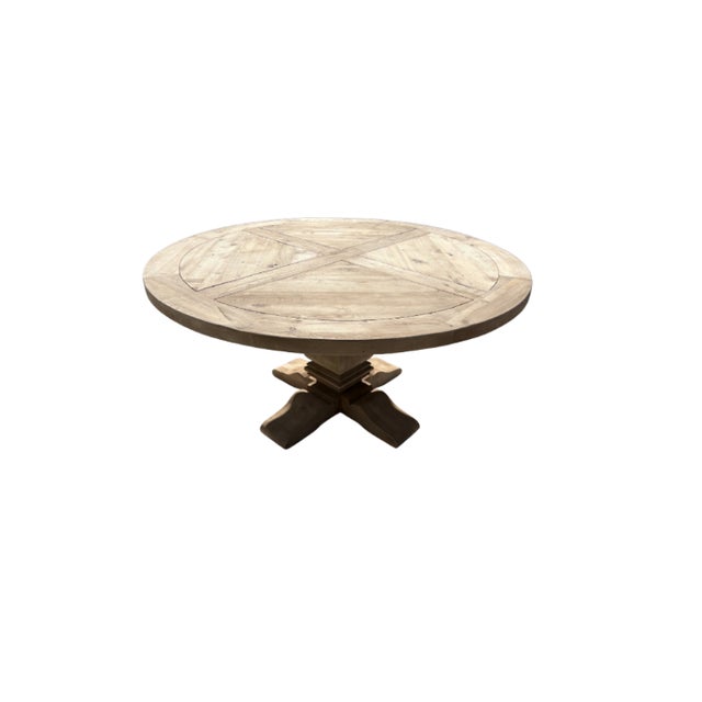 Brown Rh Salvaged Wood Trestle Round Dining Table For Sale - Image 8 of 18
