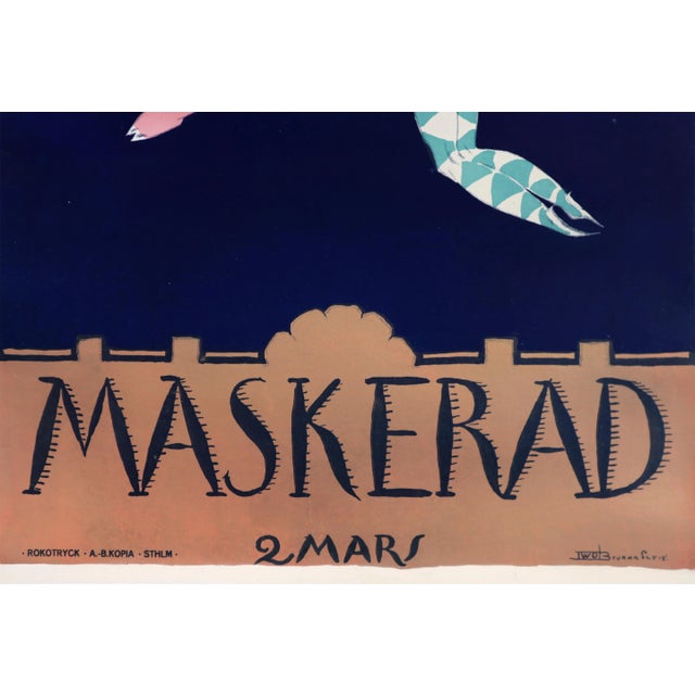 1920 Swedish Theater Poster - Theater Association, Maskerad (Two Acrobats) For Sale - Image 4 of 6