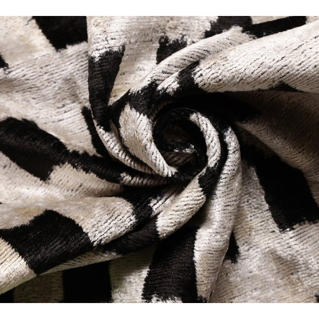 Textile Handmade Velvet Ikat Lumbar Pillow 16x24 | Black & Ivory Geometric For Sale - Image 7 of 8