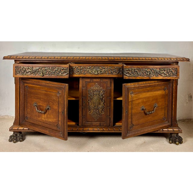 Bronze Large Henry II Style Oak Sideboard With Bronze Mounts, Early 20th Century For Sale - Image 8 of 18
