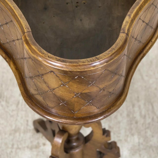 19th Century French Carved Oval Shaped Walnut Jardinière Planter on Tripod Stand For Sale - Image 11 of 12