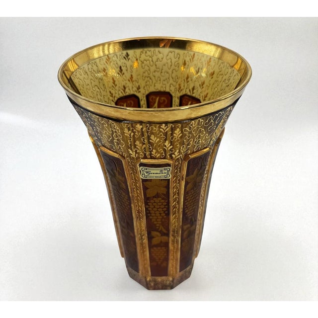 1970s Bohemian Engraved and Gilt Crystal Vase from Egermann, 1970s For Sale - Image 5 of 11