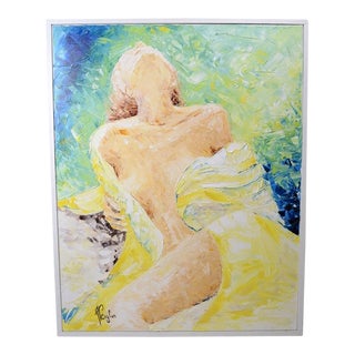 Contemporary French School Alexandre Pergler De Perglas Expressionist Figurative Painting, "Yellow Draped Nude" For Sale