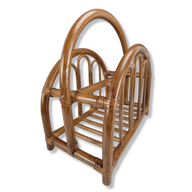 Bamboo Magazine Book Rack Holder Petite Bent Wood Rattan For Sale - Image 4 of 11