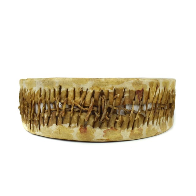 Animal Skin Mid 20th Century Handmade Double Sided Rawhide Leather Covered Giraffe Pattern Design Drum For Sale - Image 7 of 8