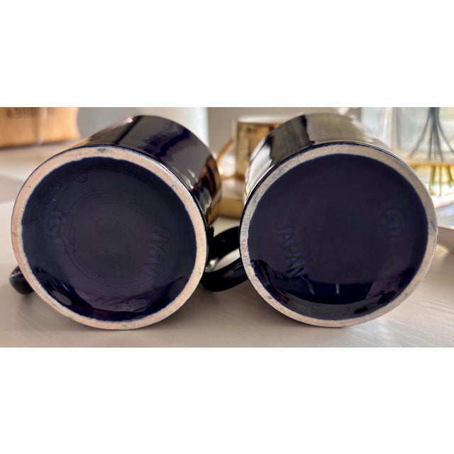 Navy Blue Vintage Navy Blue and Gold Japanese Matcha Mugs - 24k Gold Ornate Ladies Afternoon Tea Design - Set of 2 For Sale - Image 8 of 12