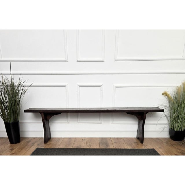 Beautiful Italian rustic primitive country wooden bench, with trestle style legs in original aged natural color giving the...