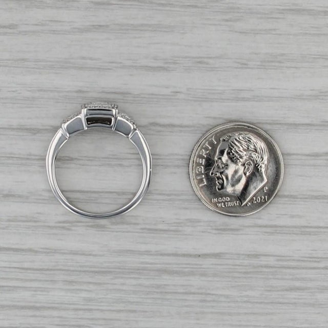 Metal 0.52ctw Diamond Engagement Ring 14k White Gold Size 5.5 3-Stone Halos For Sale - Image 7 of 8