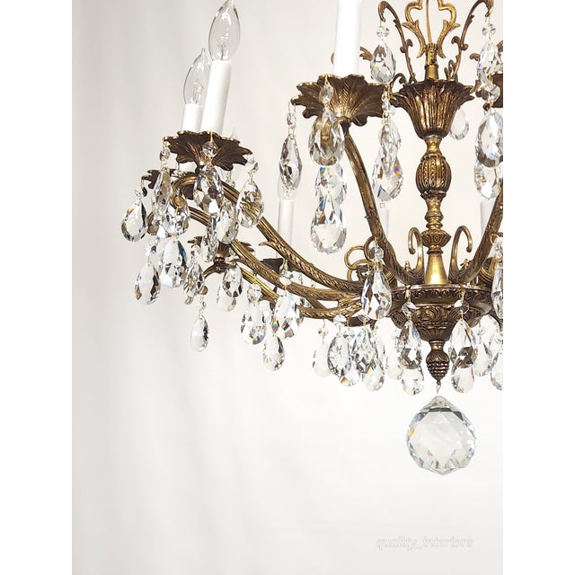 Antique 12 Light Captivating Curvaceous Brass Cut Lead Crystal Chandelier For Sale - Image 4 of 10