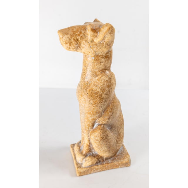 English 19th or 20th Century Egyptian Revival Faience Type Pottery Figure of a Seated Dog For Sale - Image 3 of 14