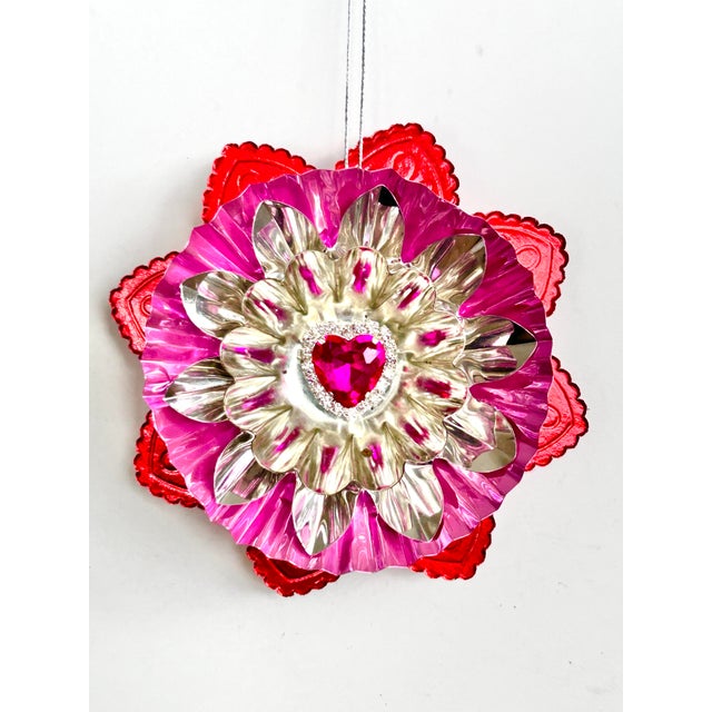 2020s Valentine Ornament With Antique Dresdens & Vintage Light Reflectors V8 For Sale - Image 5 of 5