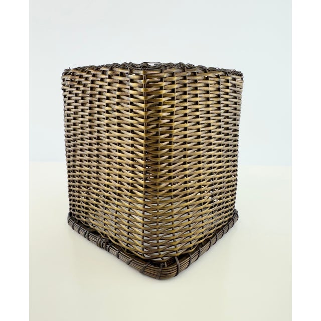 Brass Vintage Woven Brass Metal Tissue Box Cover For Sale - Image 8 of 11