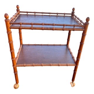 Mid 20th Century Wood Faux Bamboo Serving Bar Cart For Sale