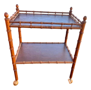 Mid 20th Century Wood Faux Bamboo Serving Bar Cart