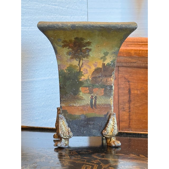 Metal Pair of 19th Century Painted Tole Urns With Gilt Paw Feet For Sale - Image 7 of 9