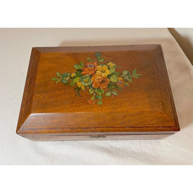 Antique 19th Century Handmade Inlaid Marquetry Painted Wood Wooden Jewelry Box For Sale In New York - Image 6 of 16