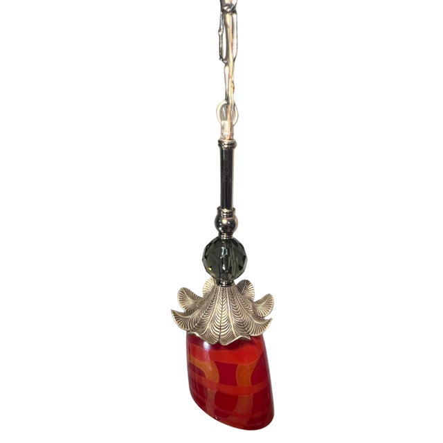 Murano Late 20th Century Murano Orange Red Abstract Flower Bud Pendant Light For Sale - Image 4 of 18