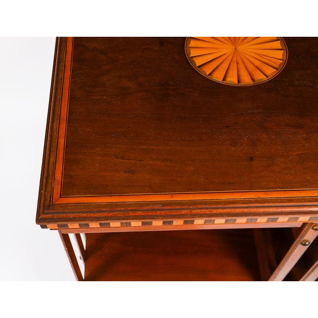 Wood Antique Edwardian Flame Mahogany and Inlaid Revolving Bookcase, 1890s For Sale - Image 7 of 15