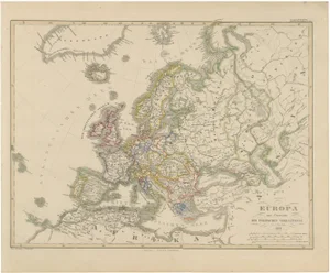 Map of Europe with Political Divisions and Borders, 1858