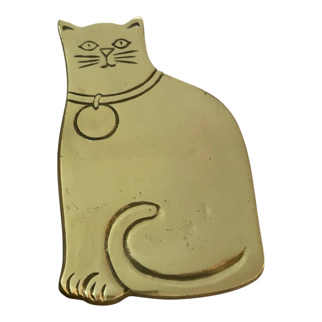 Vintage 1960s Mid Century Rubel and Co Cat Brass Table Trivet Hot Plate For Sale