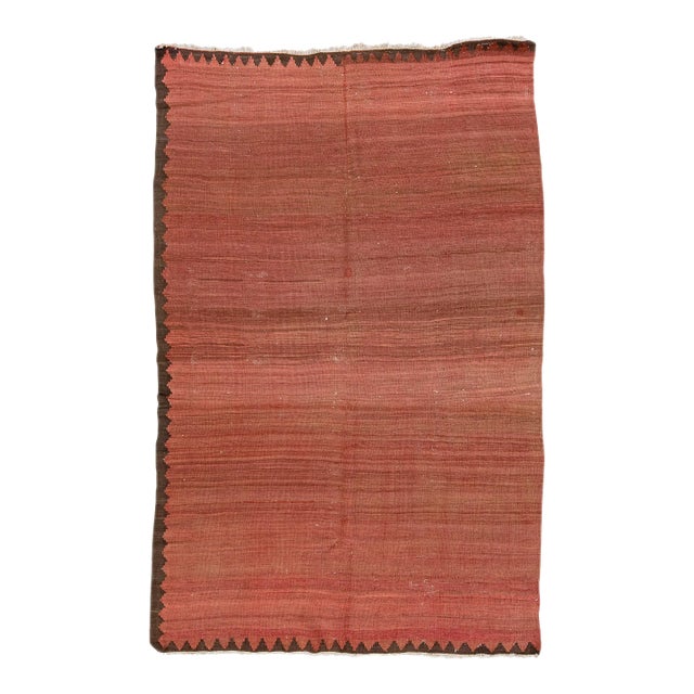 1960s Vintage Turkish Kilim Rust Handmade Solid Wool Rug For Sale