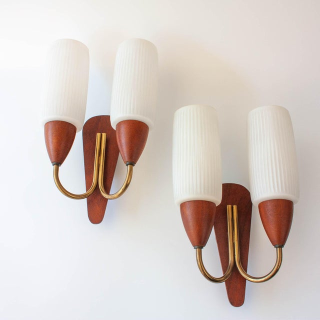 Danish Teak Wood Wall Lamps with White Opaline Glass Shade, 1950s, Set of 2 For Sale - Image 16 of 16