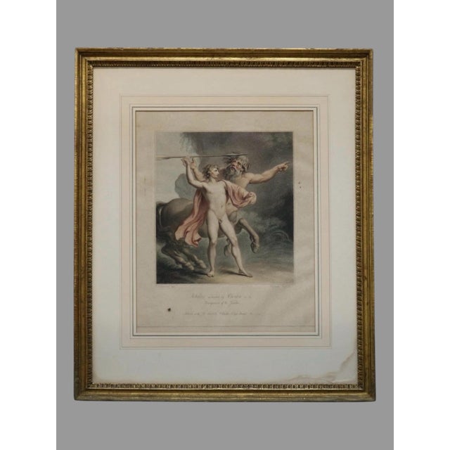 Glass Antique Gilt Framed J. Clarke Litho Print of Achilles Instructed by Chiron For Sale - Image 7 of 7