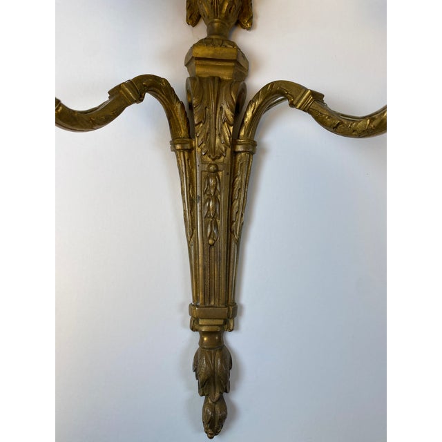 Metal 19th Century Louis XVI Style French Bronze Two-Light Wall Sconces - a Pair For Sale - Image 7 of 7