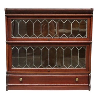 Arts & Crafts Mahogany & Leaded Glass Barrister Bookcase With Drawer C1910 For Sale