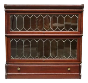 Arts & Crafts Mahogany & Leaded Glass Barrister Bookcase With Drawer C1910