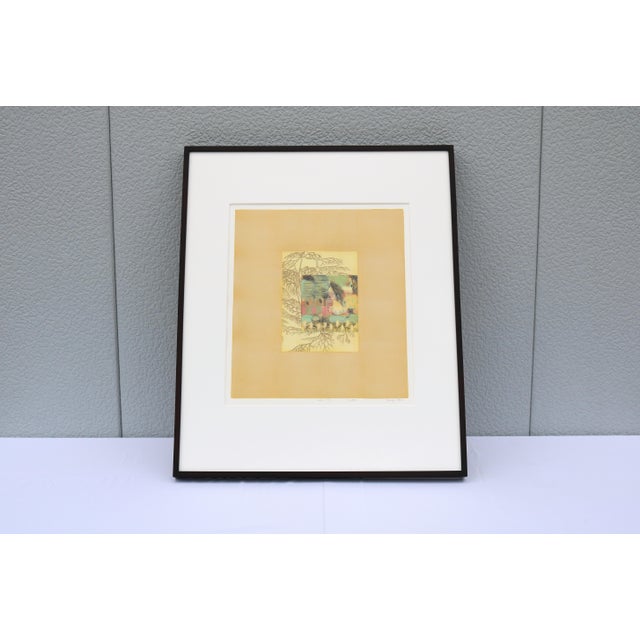 Fabulous abstract monotype artwork by the artist Jennifer Bain. One-of-a-kind exceptional monotype in colors on wove...