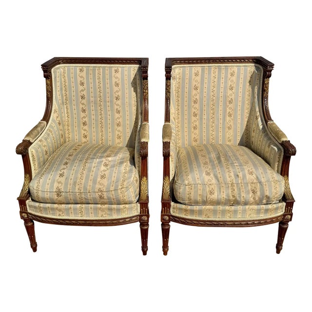 Sienna 19th Century French Louis XVI Bergère or Armchair- A Pair For Sale - Image 8 of 12