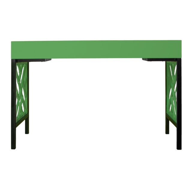Wood Chippendale Writing Desk - Bright Green For Sale - Image 7 of 9