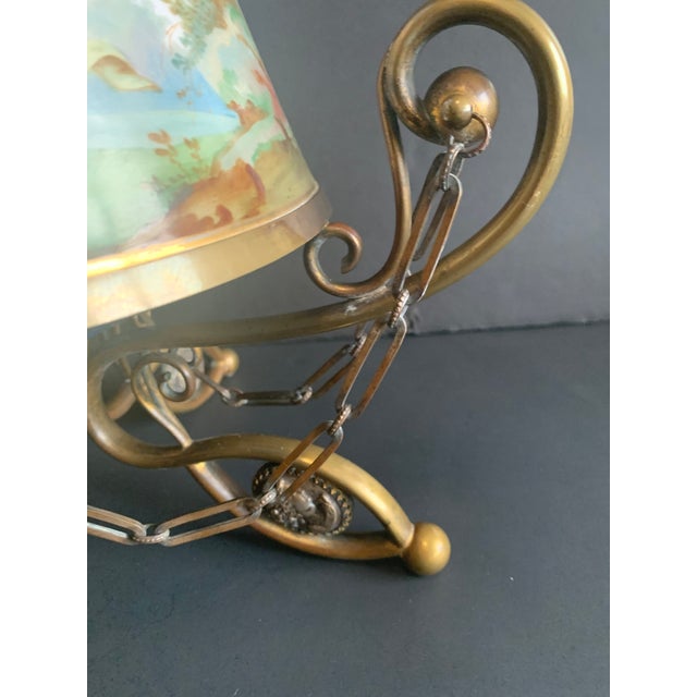 Large Antique French or Austrian Figural Art Glass Cache Pot Jardiniere in Bronze Cradle Stand & Bronze Rim For Sale - Image 10 of 14