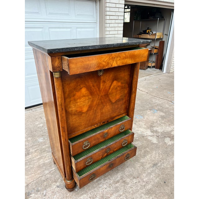 Traditional French 19th Century Empire Burl Walnut Marble Top Secretaire For Sale - Image 3 of 12