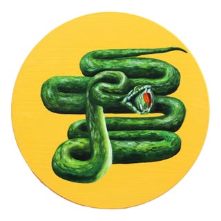 Sushi Snake on Yellow - Fun Animal and Food Painting Original Artwork by Jj Galloway For Sale