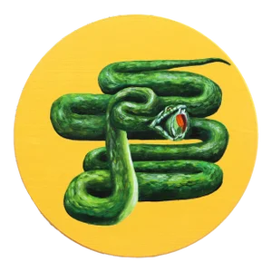 Sushi Snake on Yellow - Fun Animal and Food Painting Original Artwork by Jj Galloway