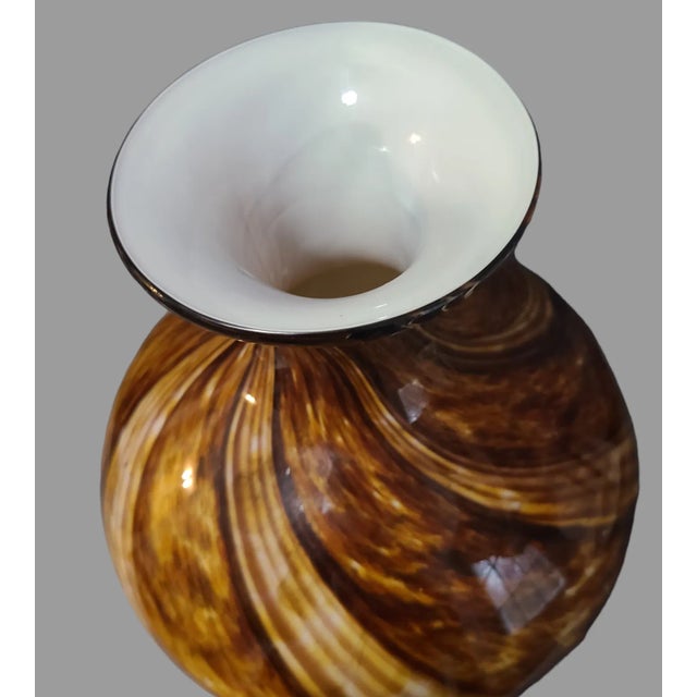 Late 20th Century Mid-Century Modern Attributed Murano Style Blown Spiraled Art Glass Earth Colors Vase For Sale - Image 5 of 7