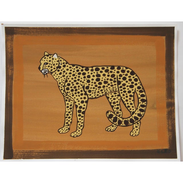 Chinoiserie Leopard Cheetah Safari Minimalism Expressionist Brick Red Goldenrod Tan Original Painting Cleo Plowden For Sale - Image 3 of 5