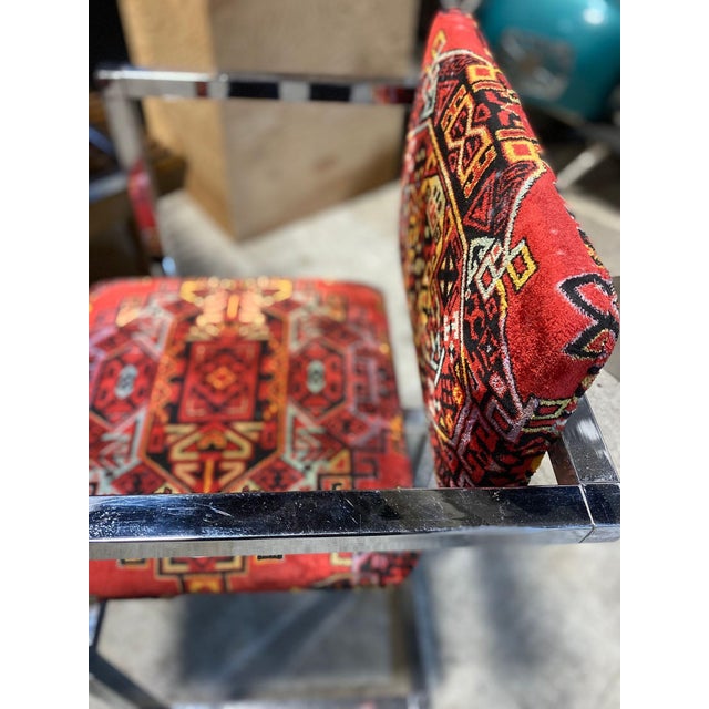 1970s Set of 4 Architectural Chrome Chairs Upholstered in Teimani Fabric For Sale In New York - Image 6 of 10