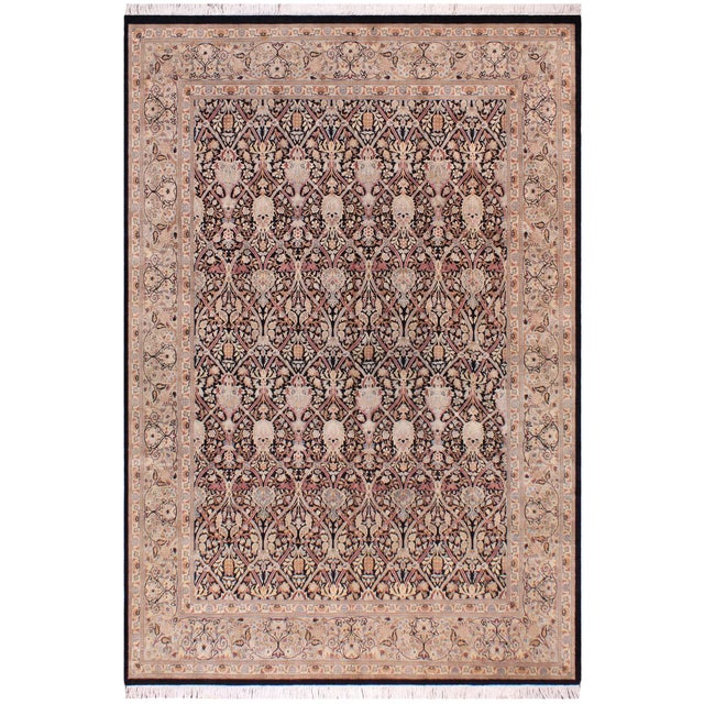 Boho Chic Floral Pak-Persian Black/Taupe Wool Rug - 9'1'' X 12'0'' For Sale - Image 9 of 9