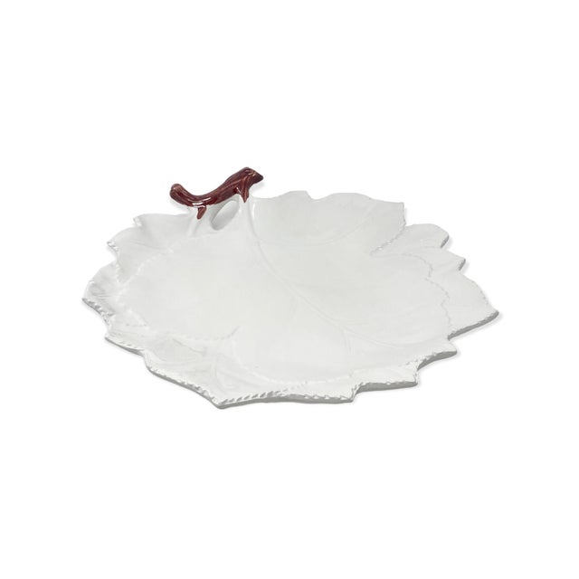 Traditional Leaf Tray With Natural Branch Handle — The Mane Lion, Hand-Painted Italian Ceramic For Sale - Image 3 of 5