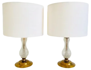 French Cut Glass & Brass Table Lamps, 1950s, Set of 2