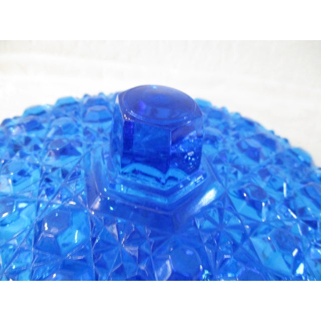 1950s Mid-Century Lazer Blue Cut Glass Lidded Divided Bowl For Sale - Image 5 of 9