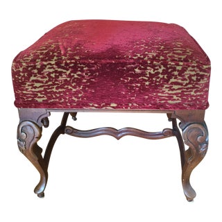 Antique Red Velvet Footstool For Sale