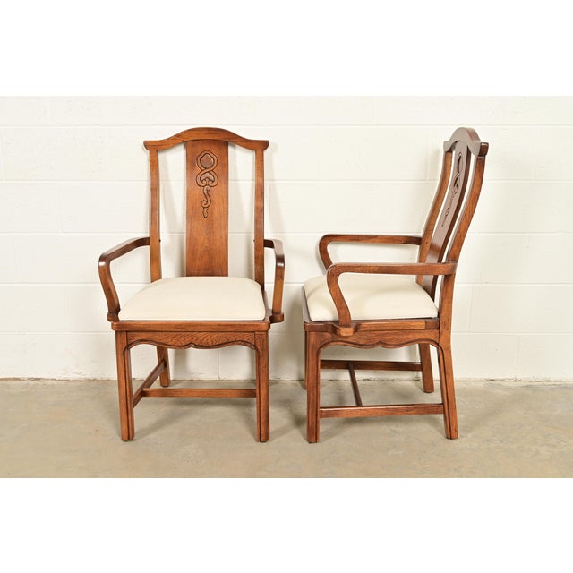 Thomasville Mid-Century Hollywood Regency Chinoiserie Carved Walnut Dining Chairs, Set of Eight For Sale - Image 12 of 15