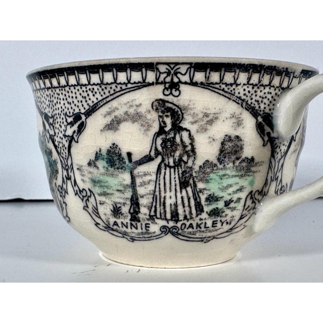 Mid 20th Century Buffalo Bill Museum Transferware Cup & Saucer For Sale - Image 6 of 10