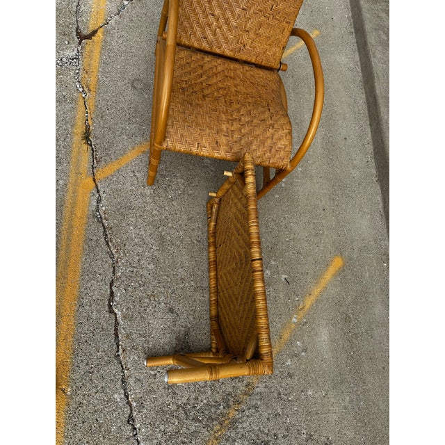 Vintage Reclining Rattan Bamboo Chaise Lounge With Footrest For Sale - Image 12 of 12